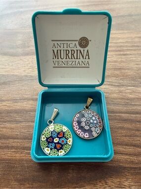 Vintage Antica Murrina Veneziana Millefiori Round Glass Pendant Necklace Charms